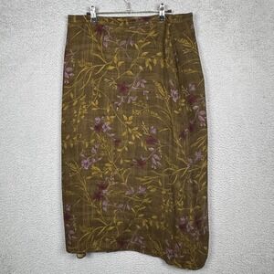 VTG Rena Rowan Skirt Womens 16 Brown Floral Rayon Wool Blend Country‎ Prairie